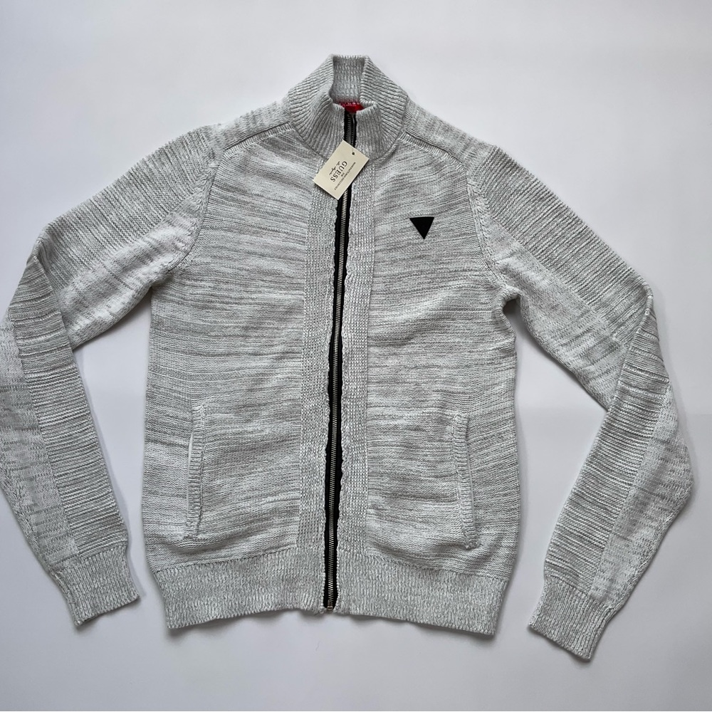 Guess Men’s Full Zip Sweater In Light Grey Size S